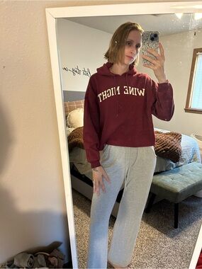 Modern Lux Burgundy Cropped Wine Night Hoodie